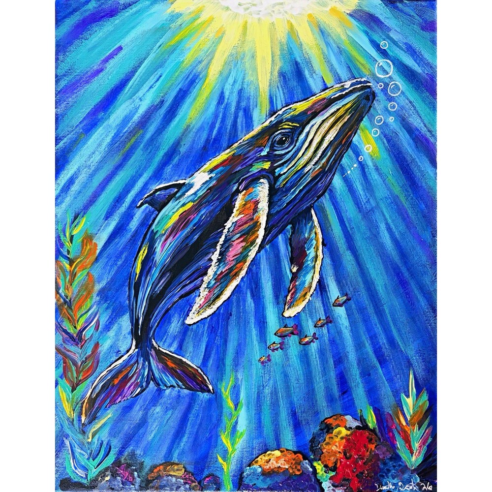 Original Humpback Whale Painting 11x14 Ocean Sea Life Acrylic Canvas Art